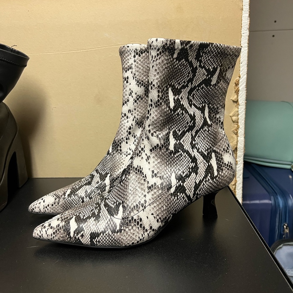 Abound Black and White Snakeskin Ankle Boots